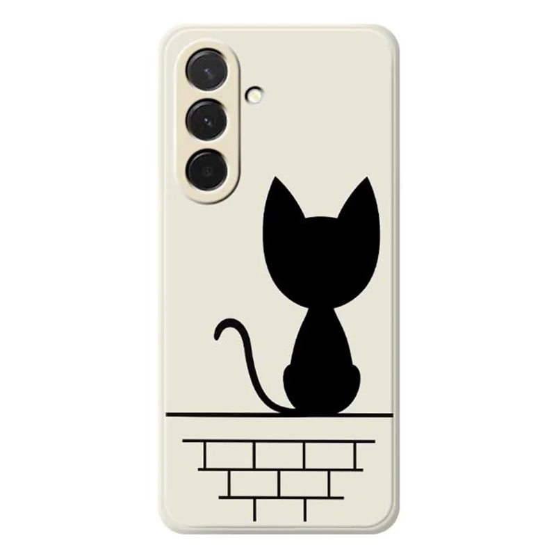 For Samsung Galaxy A36 5G Case Black Cat on the Wall Pattern Printing Straight Edge TPU Phone Back Cover - Beige