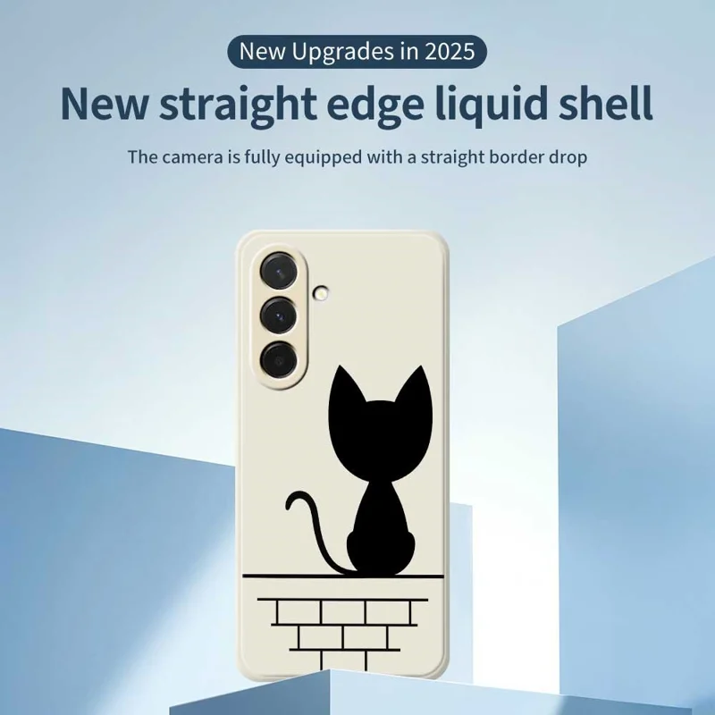 For Samsung Galaxy A36 5G Case Black Cat on the Wall Pattern Printing Straight Edge TPU Phone Back Cover - Beige
