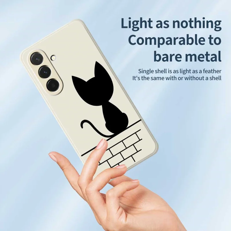 For Samsung Galaxy A36 5G Case Black Cat on the Wall Pattern Printing Straight Edge TPU Phone Back Cover - Beige