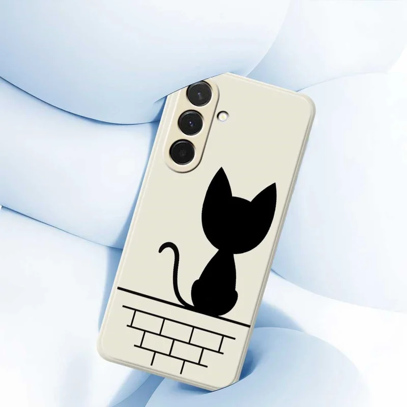 For Samsung Galaxy A36 5G Case Black Cat on the Wall Pattern Printing Straight Edge TPU Phone Back Cover - Beige