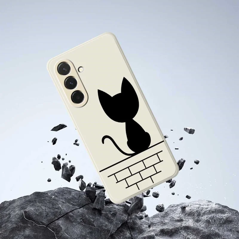 For Samsung Galaxy A36 5G Case Black Cat on the Wall Pattern Printing Straight Edge TPU Phone Back Cover - Beige