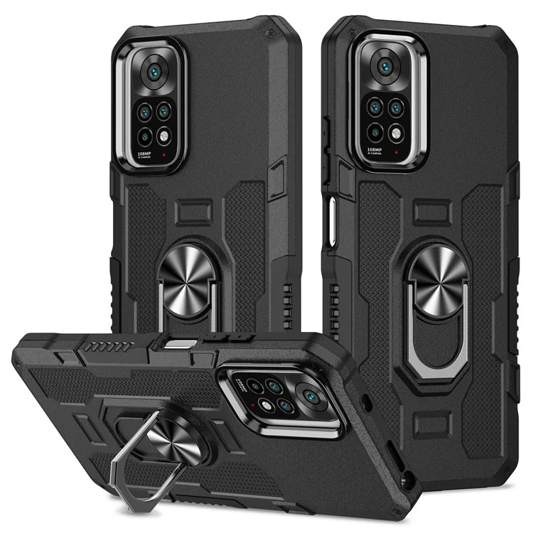 Pour Xiaomi Redmi Note 11 4G (Qualcomm) / Note 11S 4G Étui de protection antichoc en PC + TPU avec support et anneau - Noir