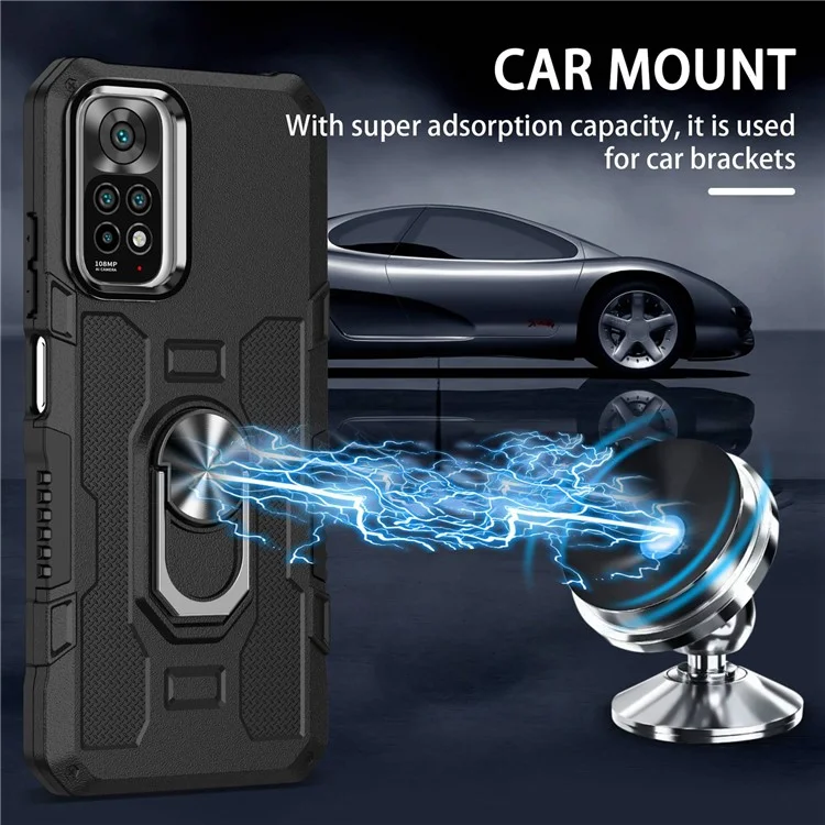 Pour Xiaomi Redmi Note 11 4G (Qualcomm) / Note 11S 4G Étui de protection antichoc en PC + TPU avec support et anneau - Noir