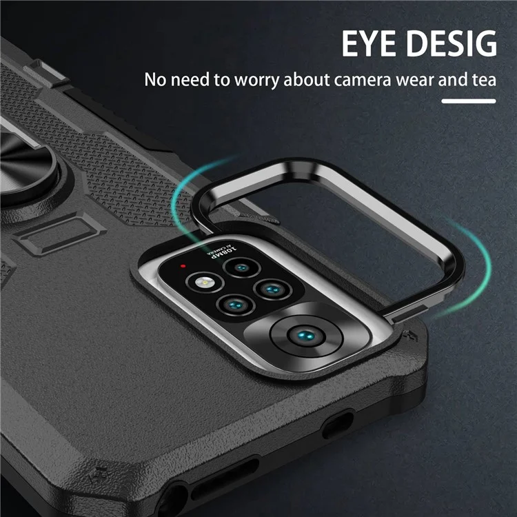 Pour Xiaomi Redmi Note 11 4G (Qualcomm) / Note 11S 4G Étui de protection antichoc en PC + TPU avec support et anneau - Noir