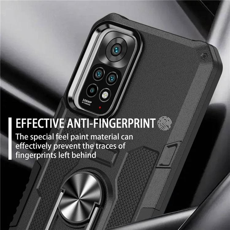 Pour Xiaomi Redmi Note 11 4G (Qualcomm) / Note 11S 4G Étui de protection antichoc en PC + TPU avec support et anneau - Noir