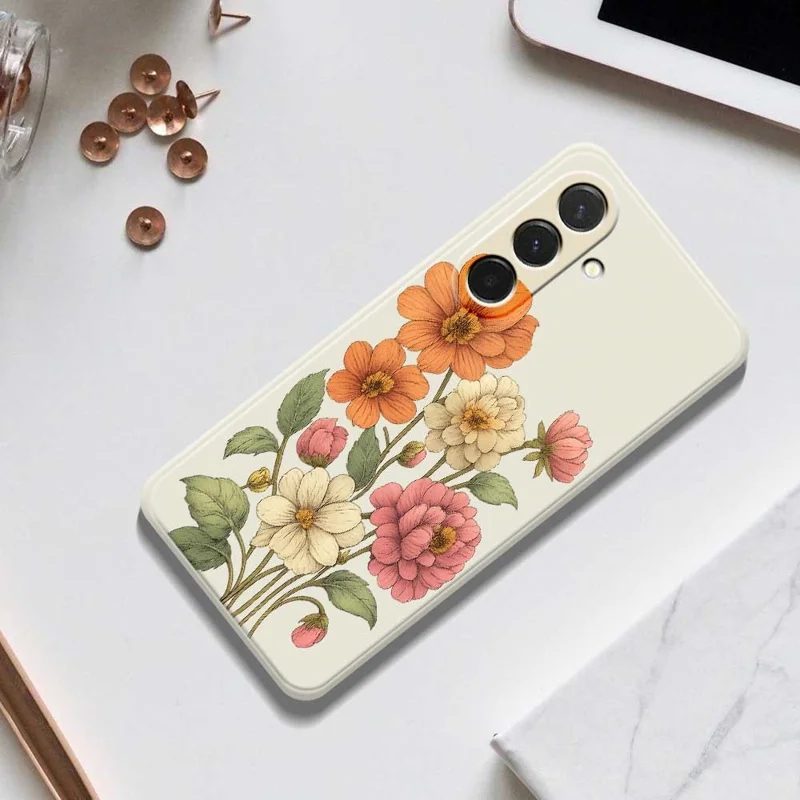 Cover per Samsung Galaxy A36 5G con Elegante Motivo Floreale Stampato, Bordo Dritto, Cover Posteriore in TPU - Beige