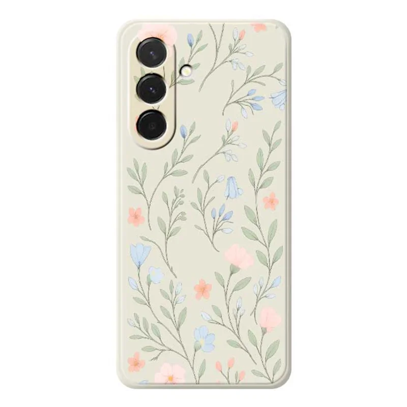 Étui pour Samsung Galaxy A36 5G Motif de Fleurs Roses et Bleues Impression Bords Droits TPU Coque Arrière de Téléphone - Beige