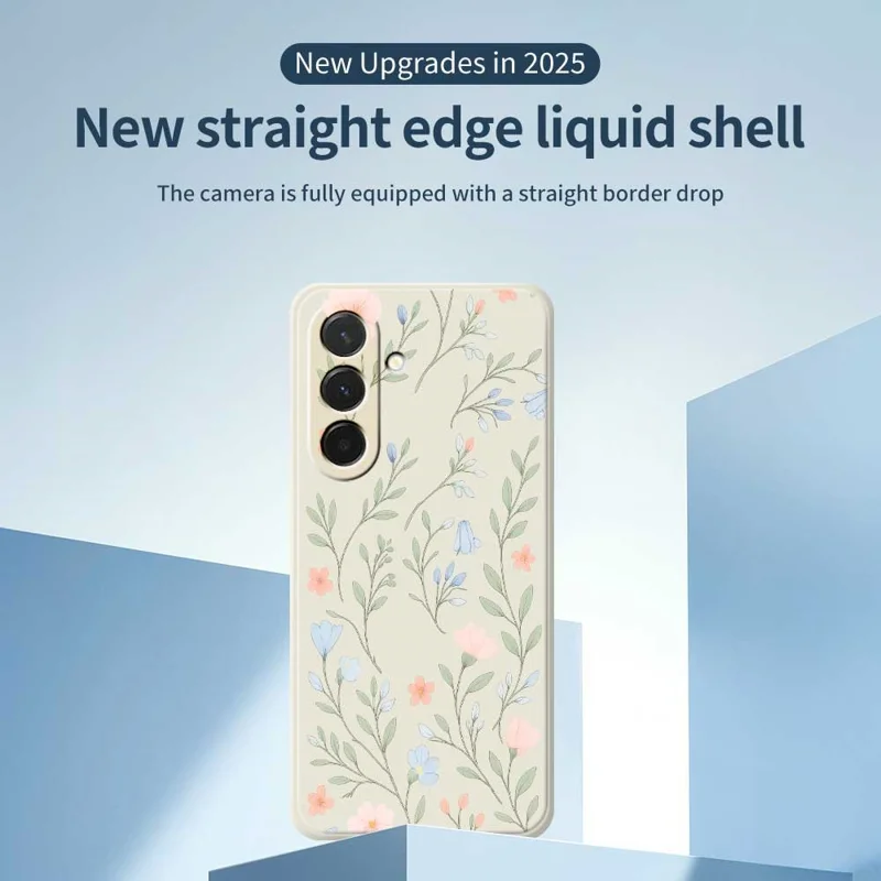 Étui pour Samsung Galaxy A36 5G Motif de Fleurs Roses et Bleues Impression Bords Droits TPU Coque Arrière de Téléphone - Beige
