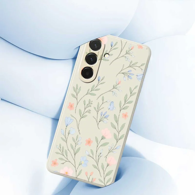 Étui pour Samsung Galaxy A36 5G Motif de Fleurs Roses et Bleues Impression Bords Droits TPU Coque Arrière de Téléphone - Beige