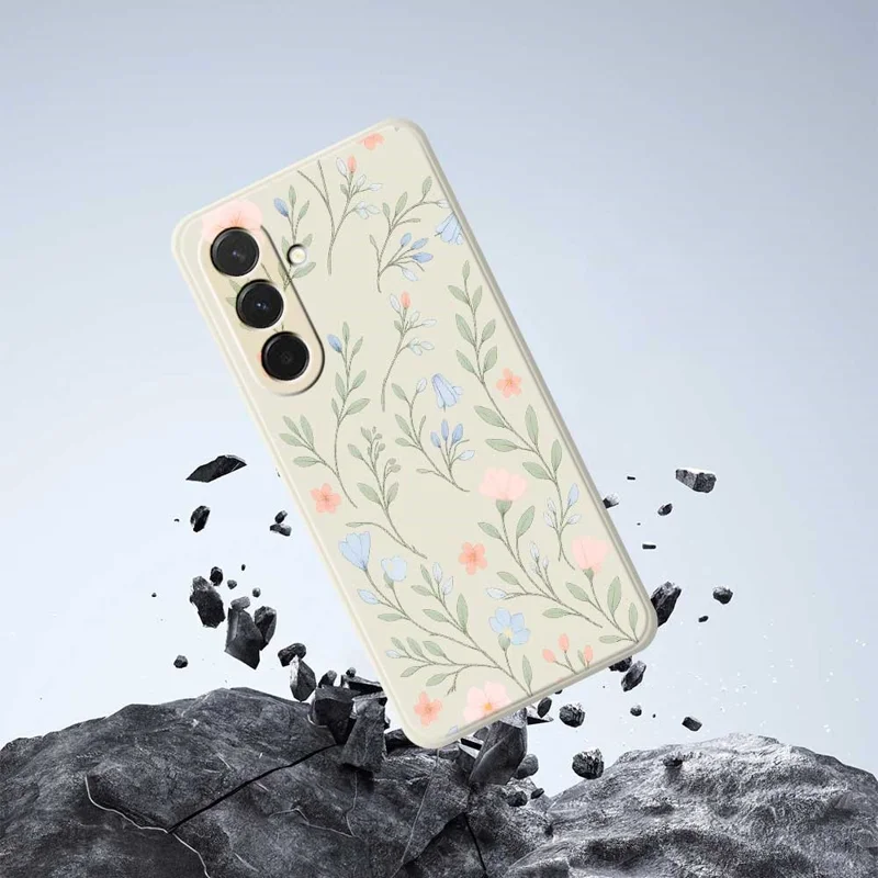 Étui pour Samsung Galaxy A36 5G Motif de Fleurs Roses et Bleues Impression Bords Droits TPU Coque Arrière de Téléphone - Beige