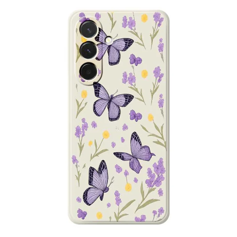 Cover per Samsung Galaxy A36 5G con Farfalle Viola - Stampa a Bordi Dritti in TPU, Retro Beige