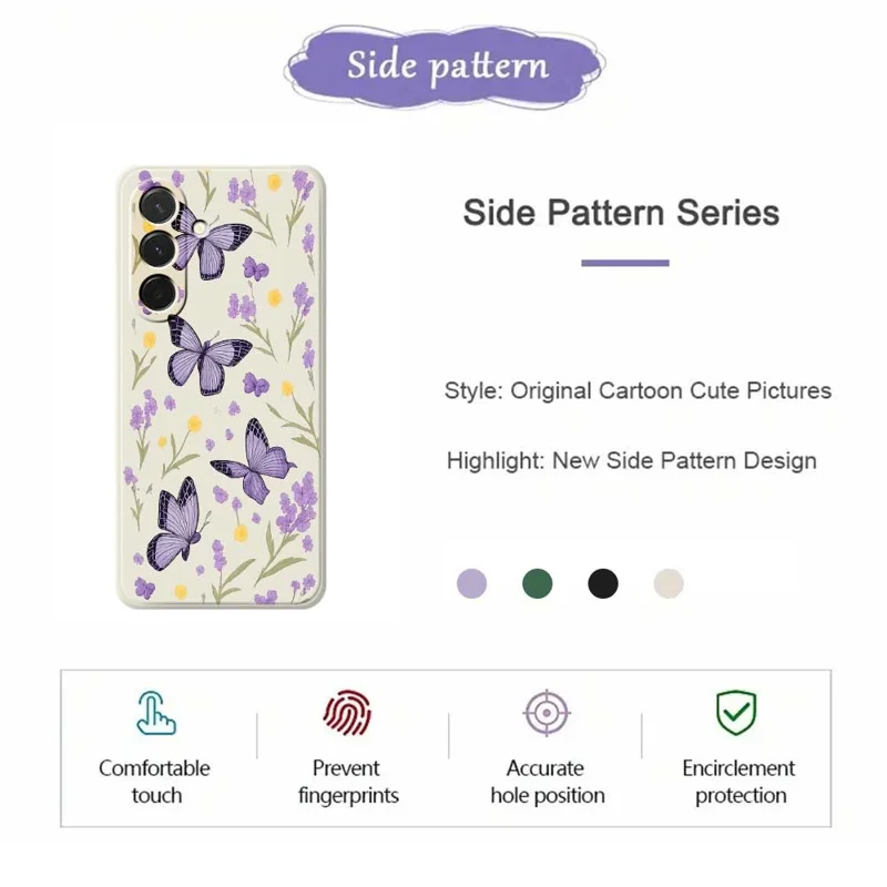 Cover per Samsung Galaxy A36 5G con Farfalle Viola - Stampa a Bordi Dritti in TPU, Retro Beige