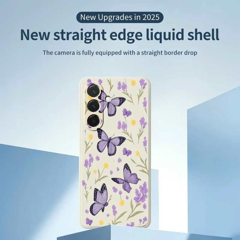 Cover per Samsung Galaxy A36 5G con Farfalle Viola - Stampa a Bordi Dritti in TPU, Retro Beige