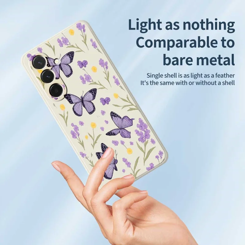 Cover per Samsung Galaxy A36 5G con Farfalle Viola - Stampa a Bordi Dritti in TPU, Retro Beige