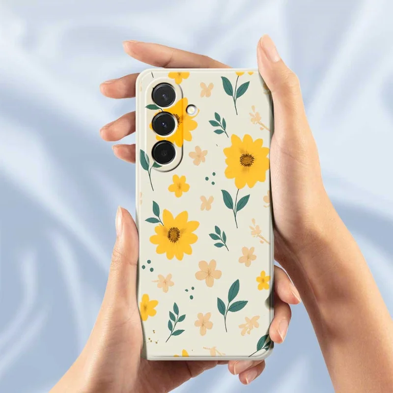 Cover per Samsung Galaxy A36 5G con Motivo Floreale Giallo e Foglie, Stampa con Bordi Dritti, Cover Posteriore in TPU - Beige