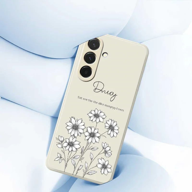 Cover per Samsung Galaxy A36 5G - Custodia con Stampa di Fiori Sketch, Bordi Dritti, Cover Posteriore in TPU - Beige
