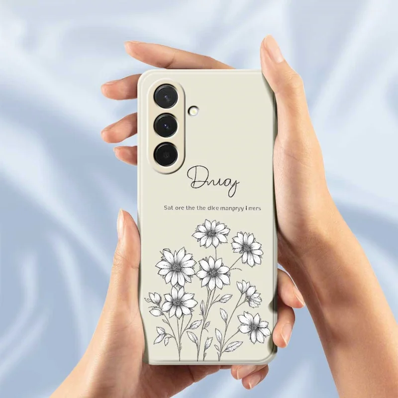 Cover per Samsung Galaxy A36 5G - Custodia con Stampa di Fiori Sketch, Bordi Dritti, Cover Posteriore in TPU - Beige