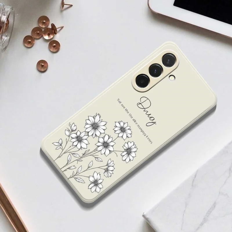 Cover per Samsung Galaxy A36 5G - Custodia con Stampa di Fiori Sketch, Bordi Dritti, Cover Posteriore in TPU - Beige