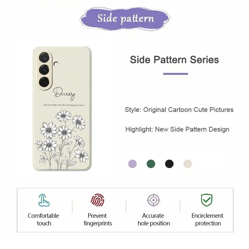 For Samsung Galaxy A36 5G Case Sketch Flowers Pattern Printing Straight Edge TPU Phone Back Cover - Black