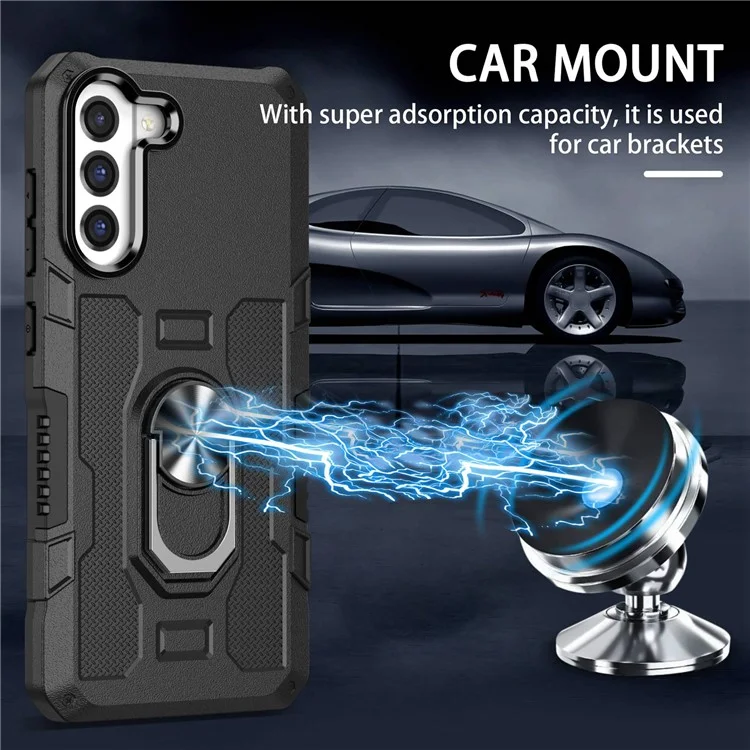 Anti-scratch Phone Cover Kickstand For Samsung Galaxy S21 FE 5G, Protective Back Cover with Metal Ring Holder Built-in Metal Sheet - Black