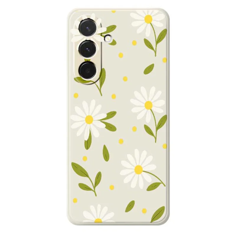 Cover per Samsung Galaxy A36 5G con Fiori Bianchi e Foglie Verdi - Custodia Protettiva con Bordi Dritti in TPU - Beige