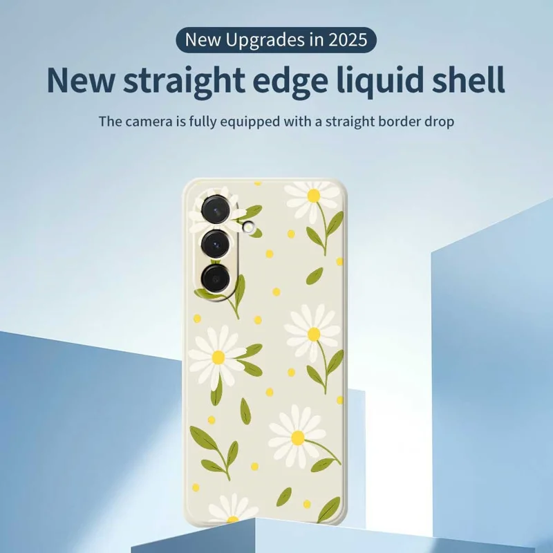 Cover per Samsung Galaxy A36 5G con Fiori Bianchi e Foglie Verdi - Custodia Protettiva con Bordi Dritti in TPU - Beige