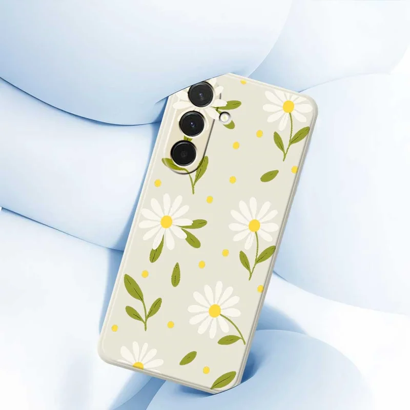 Cover per Samsung Galaxy A36 5G con Fiori Bianchi e Foglie Verdi - Custodia Protettiva con Bordi Dritti in TPU - Beige