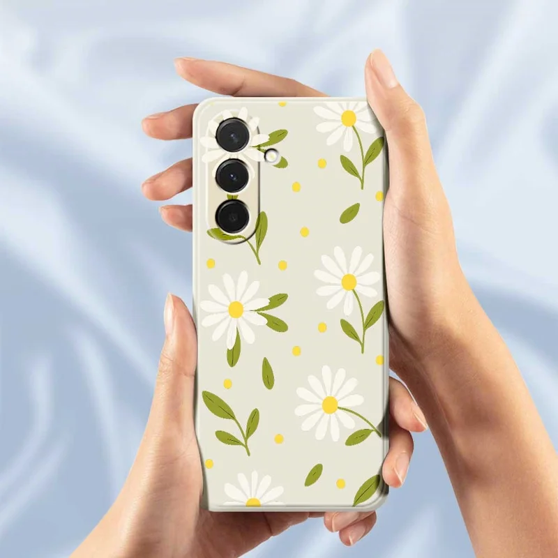 Cover per Samsung Galaxy A36 5G con Fiori Bianchi e Foglie Verdi - Custodia Protettiva con Bordi Dritti in TPU - Beige