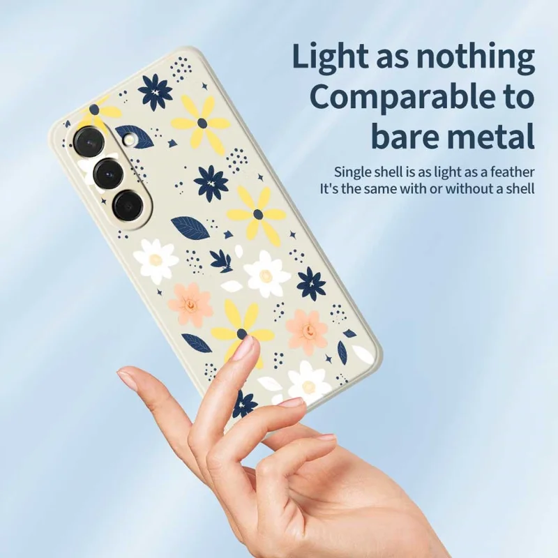 Cover per Samsung Galaxy A36 5G con Motivo Floreale Colorato di Foglie Blu, Bordi Diritti, Cover Posteriore in TPU - Beige
