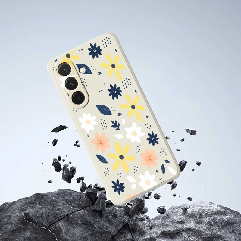 Cover per Samsung Galaxy A36 5G con Motivo Floreale Colorato di Foglie Blu, Bordi Diritti, Cover Posteriore in TPU - Beige