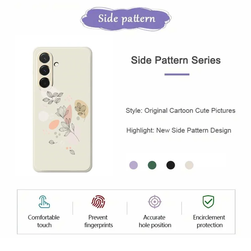 Cover per Samsung Galaxy A36 5G con Stampa di Foglie Disegnate, Bordo Dritto, Cover Posteriore in TPU - Beige