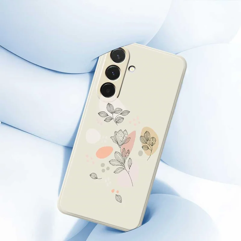 Cover per Samsung Galaxy A36 5G con Stampa di Foglie Disegnate, Bordo Dritto, Cover Posteriore in TPU - Beige