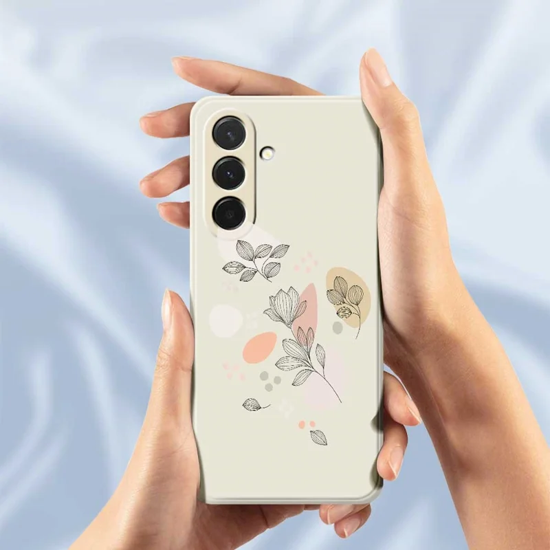 Cover per Samsung Galaxy A36 5G con Stampa di Foglie Disegnate, Bordo Dritto, Cover Posteriore in TPU - Beige