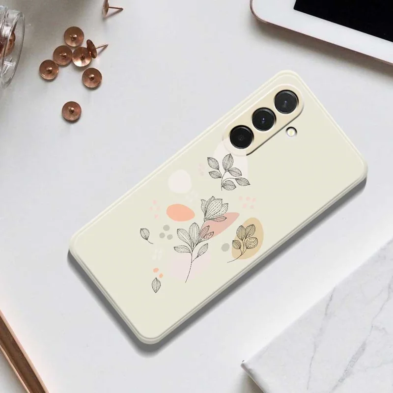 Cover per Samsung Galaxy A36 5G con Stampa di Foglie Disegnate, Bordo Dritto, Cover Posteriore in TPU - Beige