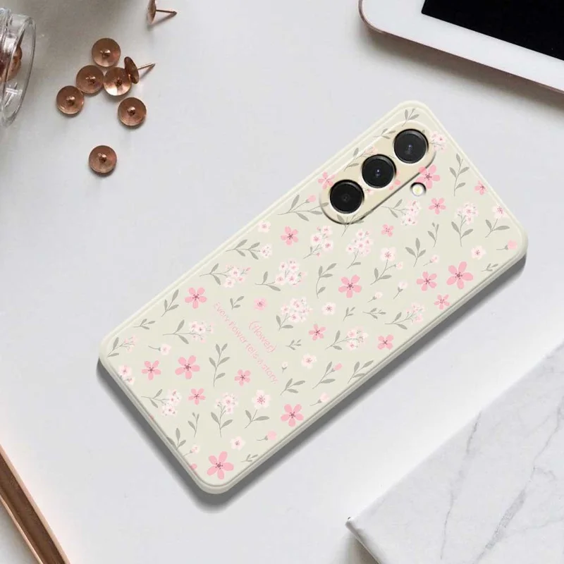 Pour Samsung Galaxy A36 5G Étui Motif de Petites Fleurs Impression Bord Droit TPU Coque Arrière de Téléphone - Beige