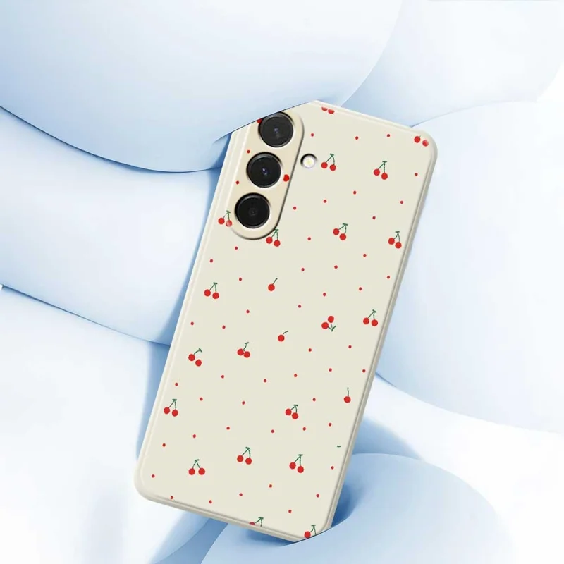 For Samsung Galaxy A36 5G Case Red Cherry Pattern Printing Straight Edge TPU Phone Back Cover - Beige