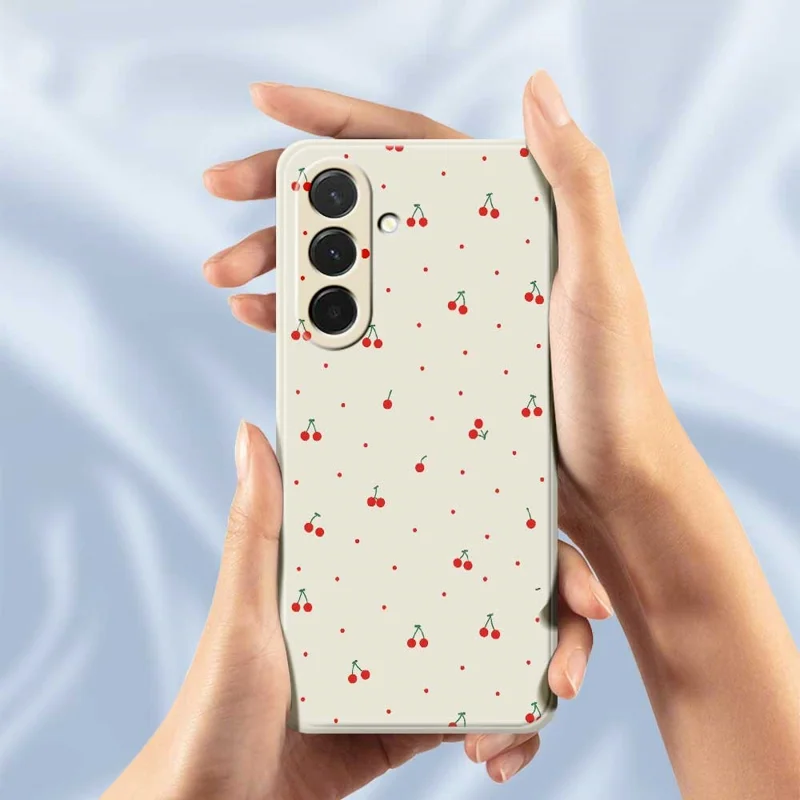 For Samsung Galaxy A36 5G Case Red Cherry Pattern Printing Straight Edge TPU Phone Back Cover - Beige