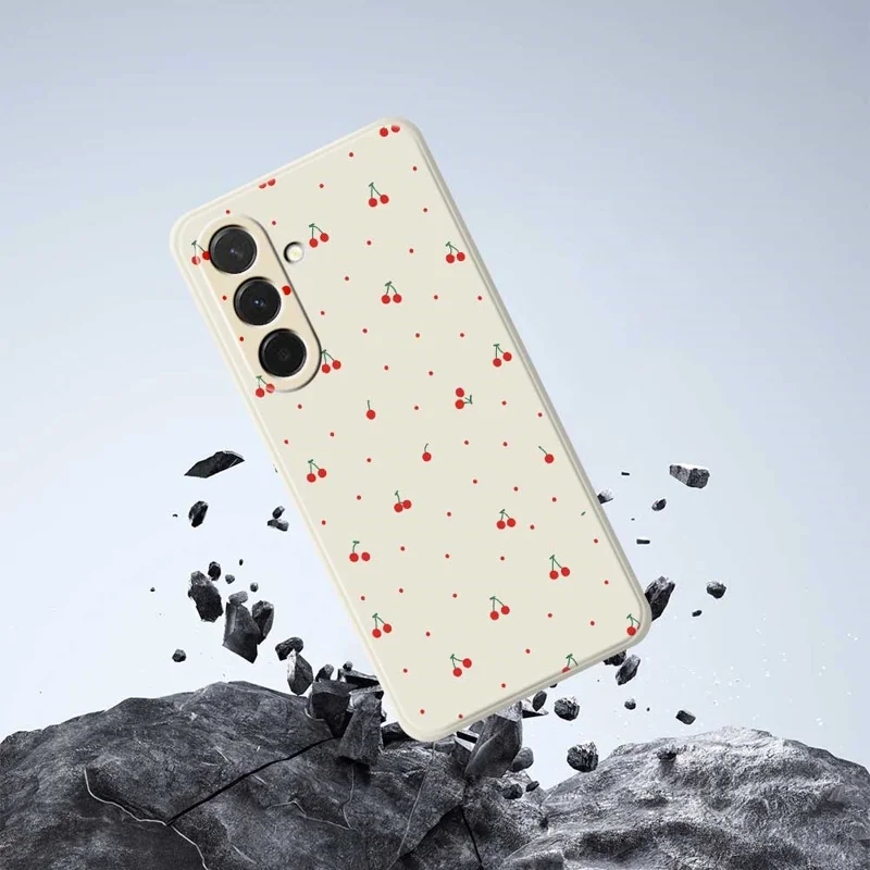 For Samsung Galaxy A36 5G Case Red Cherry Pattern Printing Straight Edge TPU Phone Back Cover - Beige