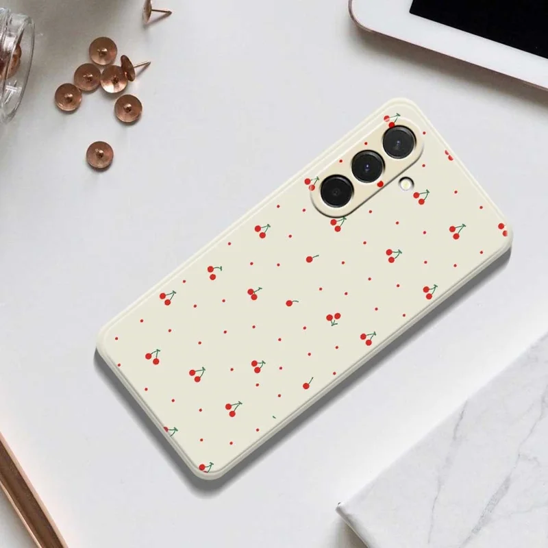 For Samsung Galaxy A36 5G Case Red Cherry Pattern Printing Straight Edge TPU Phone Back Cover - Beige