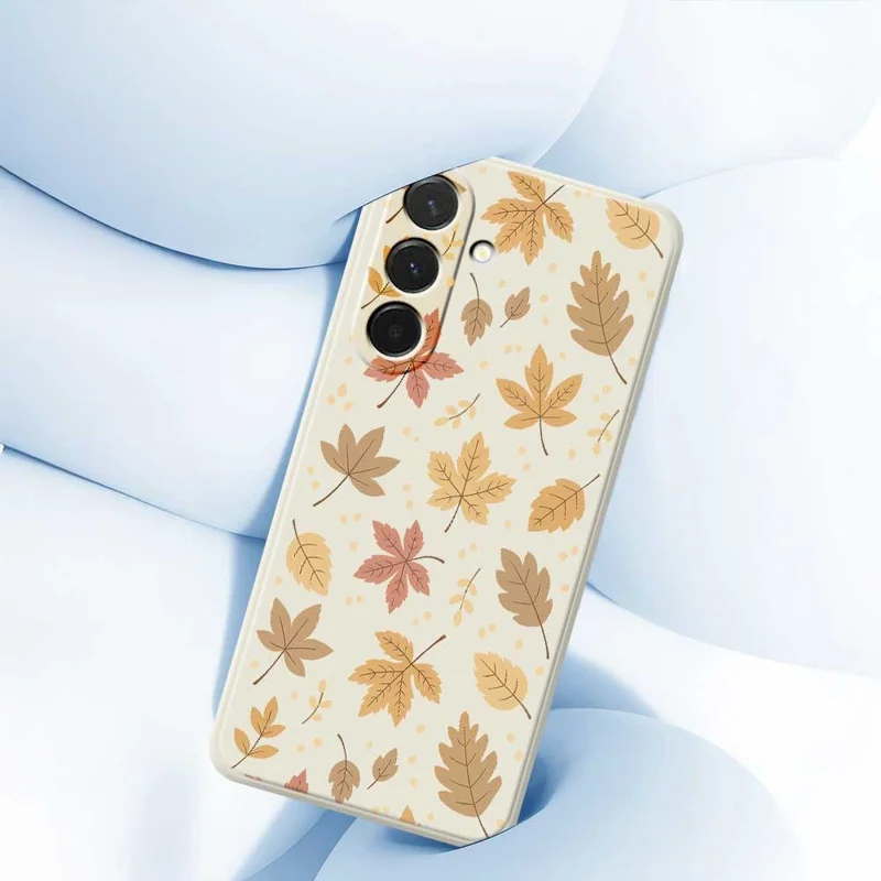 Cover per Samsung Galaxy A36 5G con Stampa a Motivo di Foglie, Bordi Dritti, Cover Posteriore in TPU - Beige