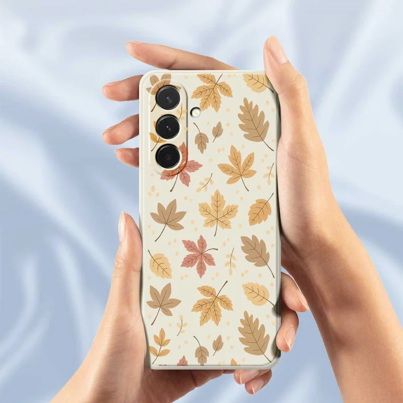 Cover per Samsung Galaxy A36 5G con Stampa a Motivo di Foglie, Bordi Dritti, Cover Posteriore in TPU - Beige