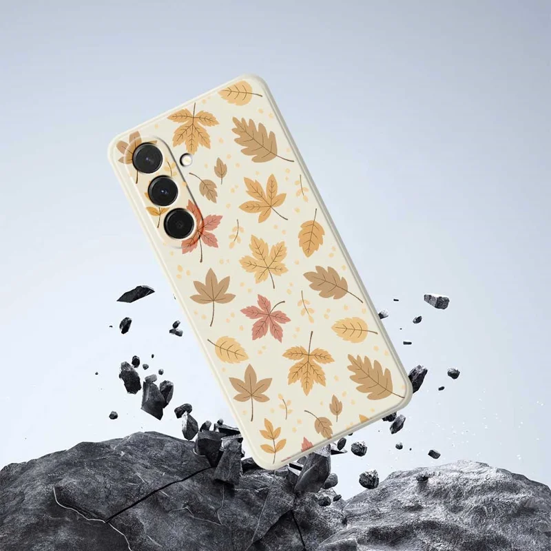 Cover per Samsung Galaxy A36 5G con Stampa a Motivo di Foglie, Bordi Dritti, Cover Posteriore in TPU - Beige