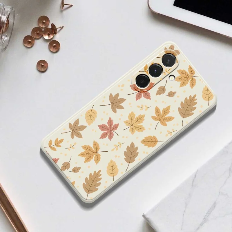 Cover per Samsung Galaxy A36 5G con Stampa a Motivo di Foglie, Bordi Dritti, Cover Posteriore in TPU - Beige