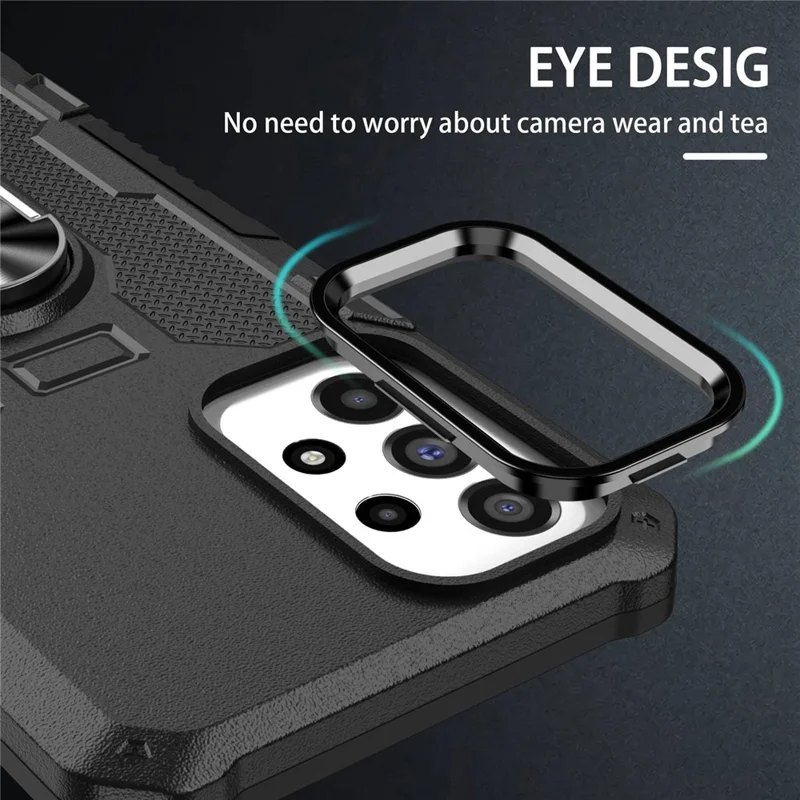 For Samsung Galaxy A73 5G Shockproof PC + TPU Phone Cover Kickstand with Ring Holder Built-in Metal Sheet - Black