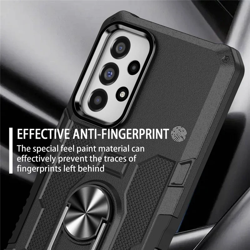 For Samsung Galaxy A73 5G Shockproof PC + TPU Phone Cover Kickstand with Ring Holder Built-in Metal Sheet - Black