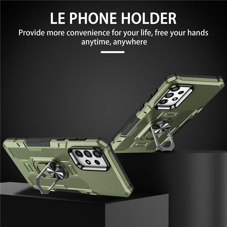 For Samsung Galaxy A73 5G Shockproof PC + TPU Phone Cover Kickstand with Ring Holder Built-in Metal Sheet - Green