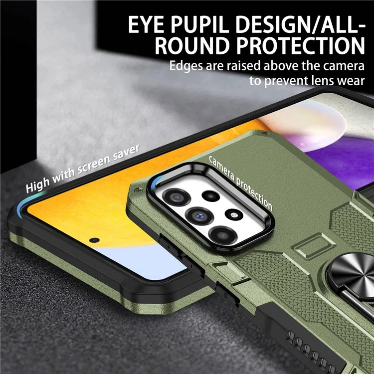 For Samsung Galaxy A73 5G Shockproof PC + TPU Phone Cover Kickstand with Ring Holder Built-in Metal Sheet - Green