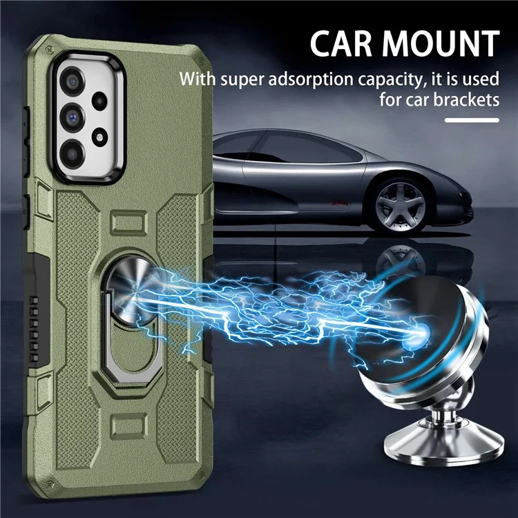 For Samsung Galaxy A73 5G Shockproof PC + TPU Phone Cover Kickstand with Ring Holder Built-in Metal Sheet - Green