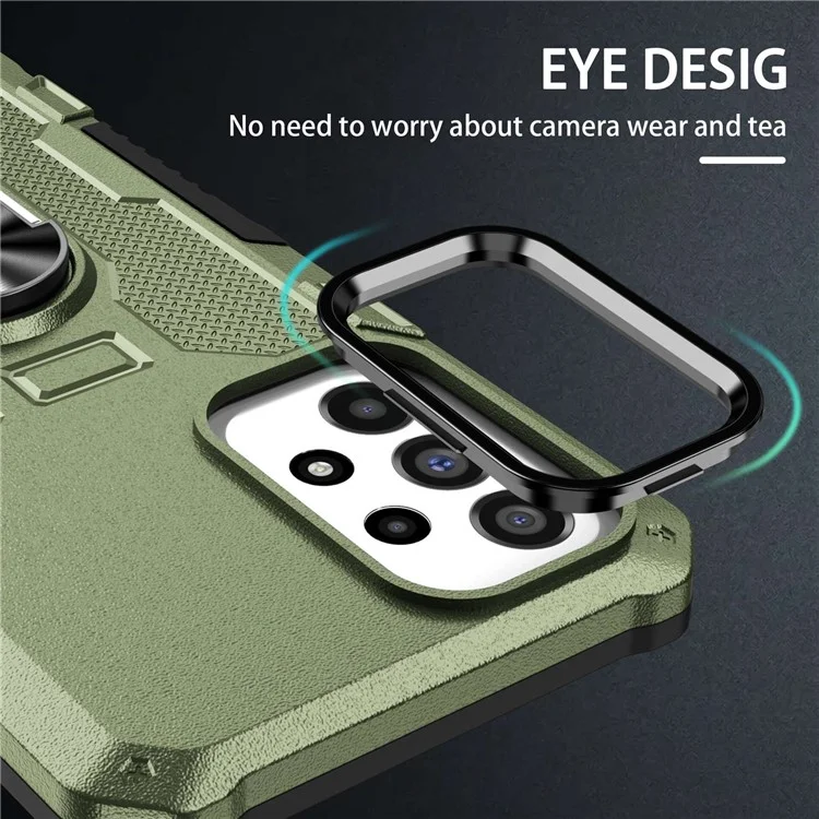 For Samsung Galaxy A73 5G Shockproof PC + TPU Phone Cover Kickstand with Ring Holder Built-in Metal Sheet - Green