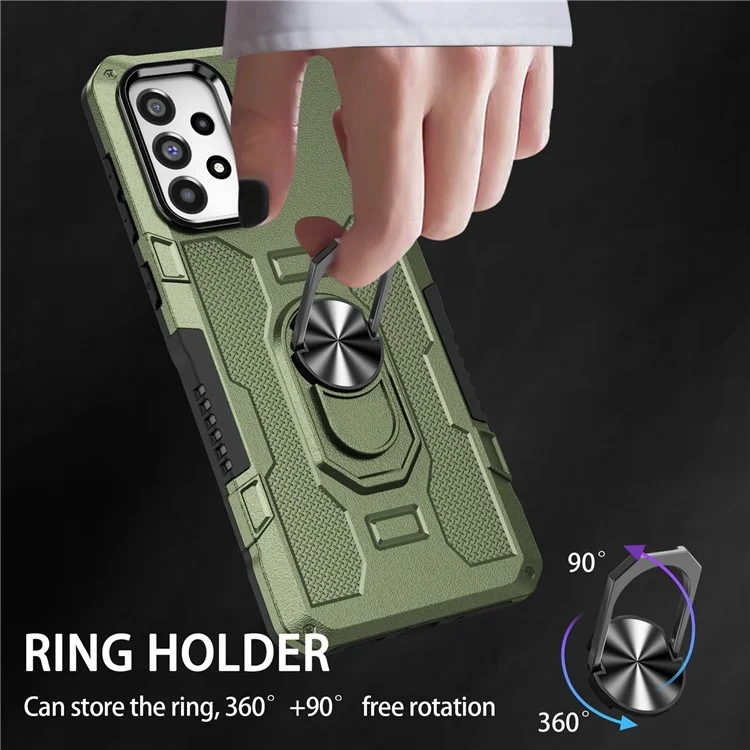For Samsung Galaxy A73 5G Shockproof PC + TPU Phone Cover Kickstand with Ring Holder Built-in Metal Sheet - Green